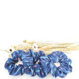 traditional cotton scrunchies dark blue and little pink flowers, Dimensions 10.5cm approx. £3.50 each plus postage.