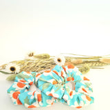 traditional cotton scrunchies turquoise with white daisies, Dimensions 10.5cm approx.£3.50 each plus postage.  