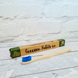 Bamboo adult toothbrush, medium bristles, Blue in colour, £2.95 plus postage, LUNAKAMAMA.CO.UK