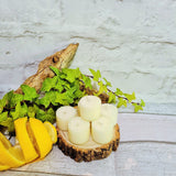 Natural Citronella, lemongrass and sweet vanilla Essential oils, soy tea lights, burn time 5, 6 hours each tea light, box of 6, £ 6.50 plus postage.